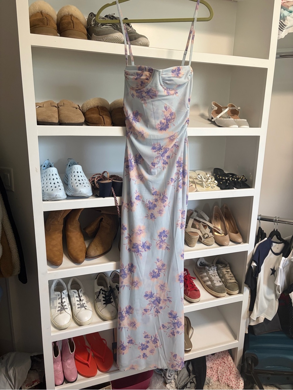 Peppermayo Light Blue Floral Spaghetti Strap Maxi Dress